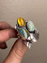 Load image into Gallery viewer, Cluster Ring - Sky Song Turquoise, Mexican Amber &amp;  Variscite (size 7.5)