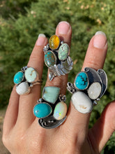 Load image into Gallery viewer, Cluster Ring - White Buffalo, Turquoise &amp; Aloe Variscite (size 6.5)