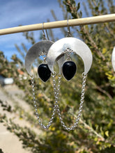 Load image into Gallery viewer, Crescent Moon Chain Loop Earrings—Black Onyx