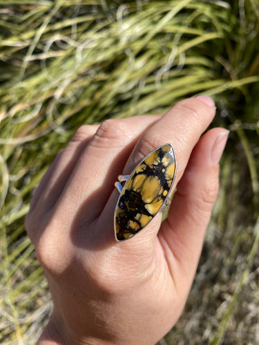 Simple Aloe Variscite Marquis Ring—size 8