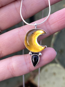 Amber Moon and Onyx Necklace