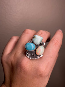 Cluster Ring - Aloe Variscite, Opal & Turquoise (size 9.5)