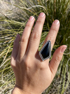 Gold Sheen Obsidian Ring (Beaded)—size 7.5