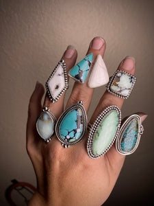 Snowlake Turquoise and White Buffalo Double Ring - size 8.5/9