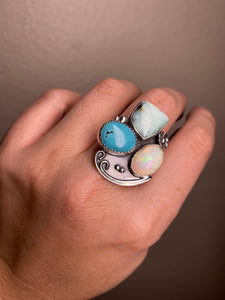 Cluster Ring - Aloe Variscite, Opal & Turquoise (size 9.5)