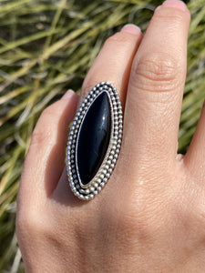 Double Beaded Black Onyx Marquis Ring—size 7