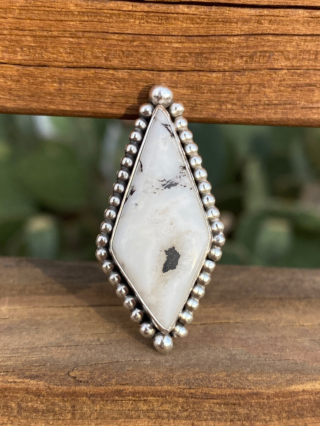 White Buffalo Beaded Kite Ring - size 5.25