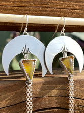 Load image into Gallery viewer, Crescent Moon Chain Dangle Earrings—Amber Triangles