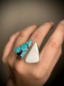 Snowlake Turquoise and White Buffalo Double Ring - size 8.5/9