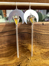 Load image into Gallery viewer, Crescent Moon Chain Dangle Earrings—Amber Triangles