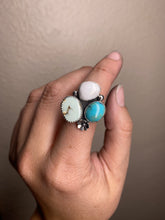 Load image into Gallery viewer, Cluster Ring - White Buffalo, Turquoise &amp; Aloe Variscite (size 6.5)