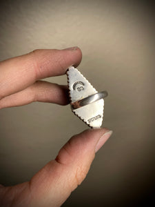 White Buffalo Beaded Kite Ring - size 5.25