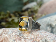 Load image into Gallery viewer, Aloe Variscite Square Ring with Textured Band—size 5