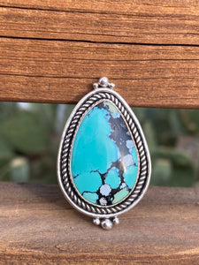 Snowlake Turquoise Teardrop Ring - size 10