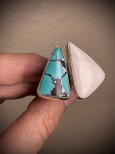 Snowlake Turquoise and White Buffalo Double Ring - size 8.5/9