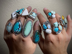 Snowlake Turquoise Teardrop Ring - size 10