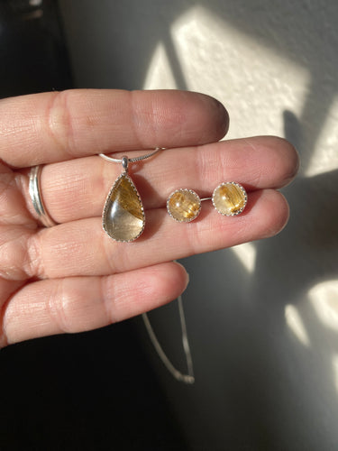 Rutilated Quartz Set—Studs & Necklace