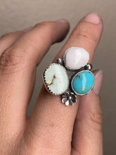 Load image into Gallery viewer, Cluster Ring - White Buffalo, Turquoise &amp; Aloe Variscite (size 6.5)