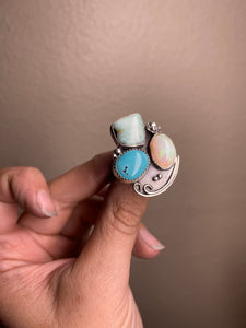 Cluster Ring - Aloe Variscite, Opal & Turquoise (size 9.5)