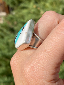 Snowlake Turquoise and White Buffalo Double Ring - size 8.5/9