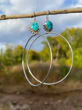 Load image into Gallery viewer, Old Stock Kingman Turquoise Half Beaded Hoop Earrings