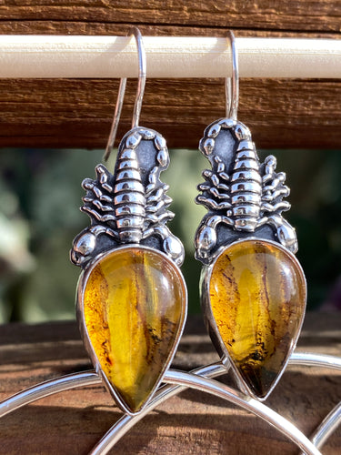 Scorpion Swing Hoops—Mexican Amber