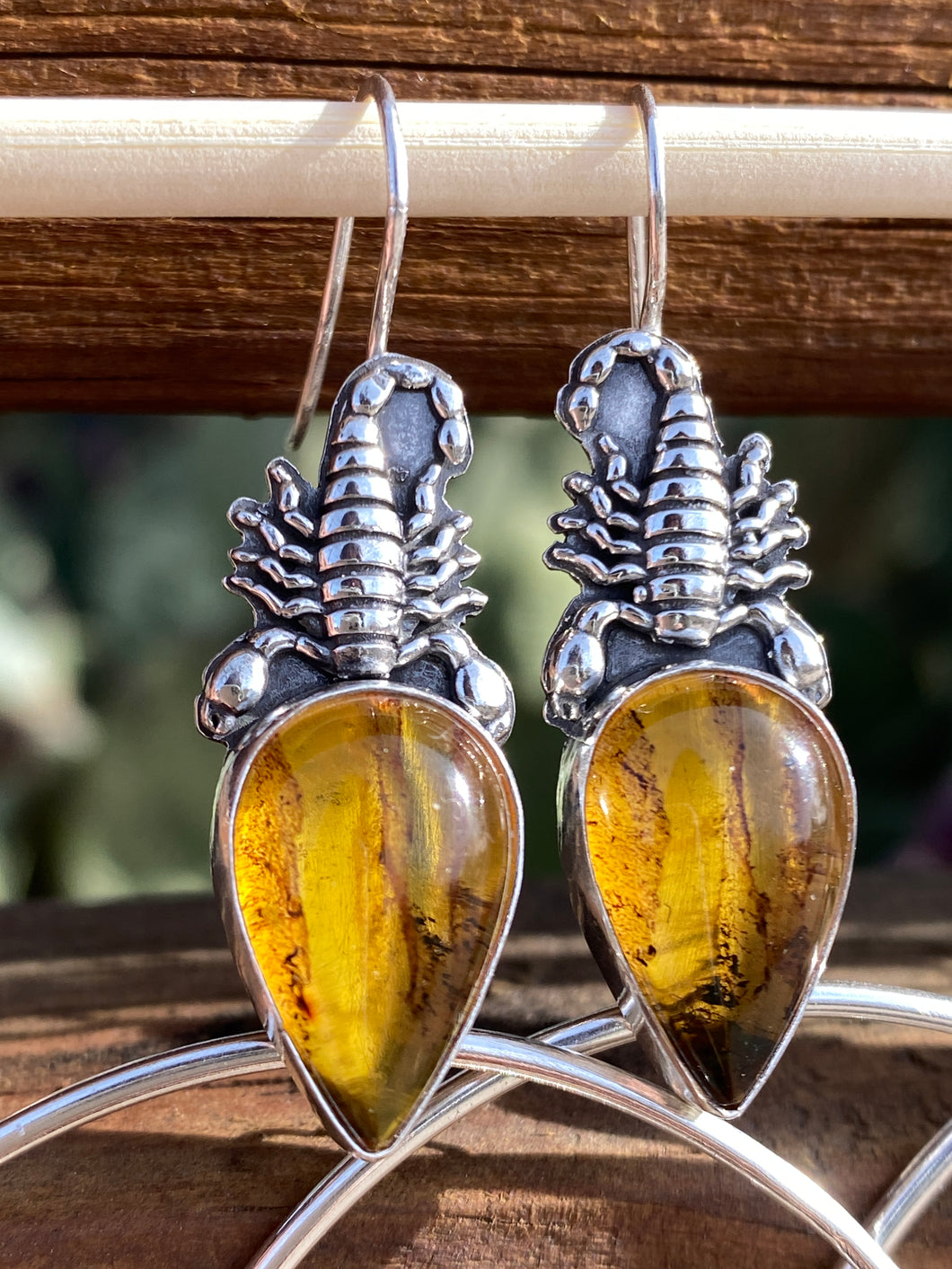 Scorpion Swing Hoops—Mexican Amber