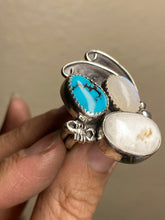 Load image into Gallery viewer, Cluster Ring - Moonstone, White Buffalo, Turquoise (size 8.5)