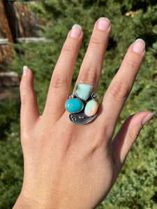 Cluster Ring - Aloe Variscite, Opal & Turquoise (size 9.5)