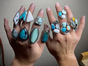 Snowlake Turquoise and White Buffalo Double Ring - size 8.5/9