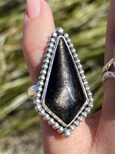 Gold Sheen Obsidian Ring (Beaded)—size 7.5