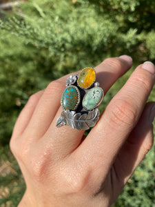 Cluster Ring - Sky Song Turquoise, Mexican Amber &  Variscite (size 7.5)