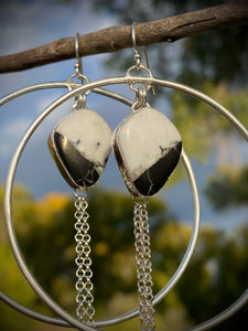 White Buffalo Chain Hoop Statement Earrings