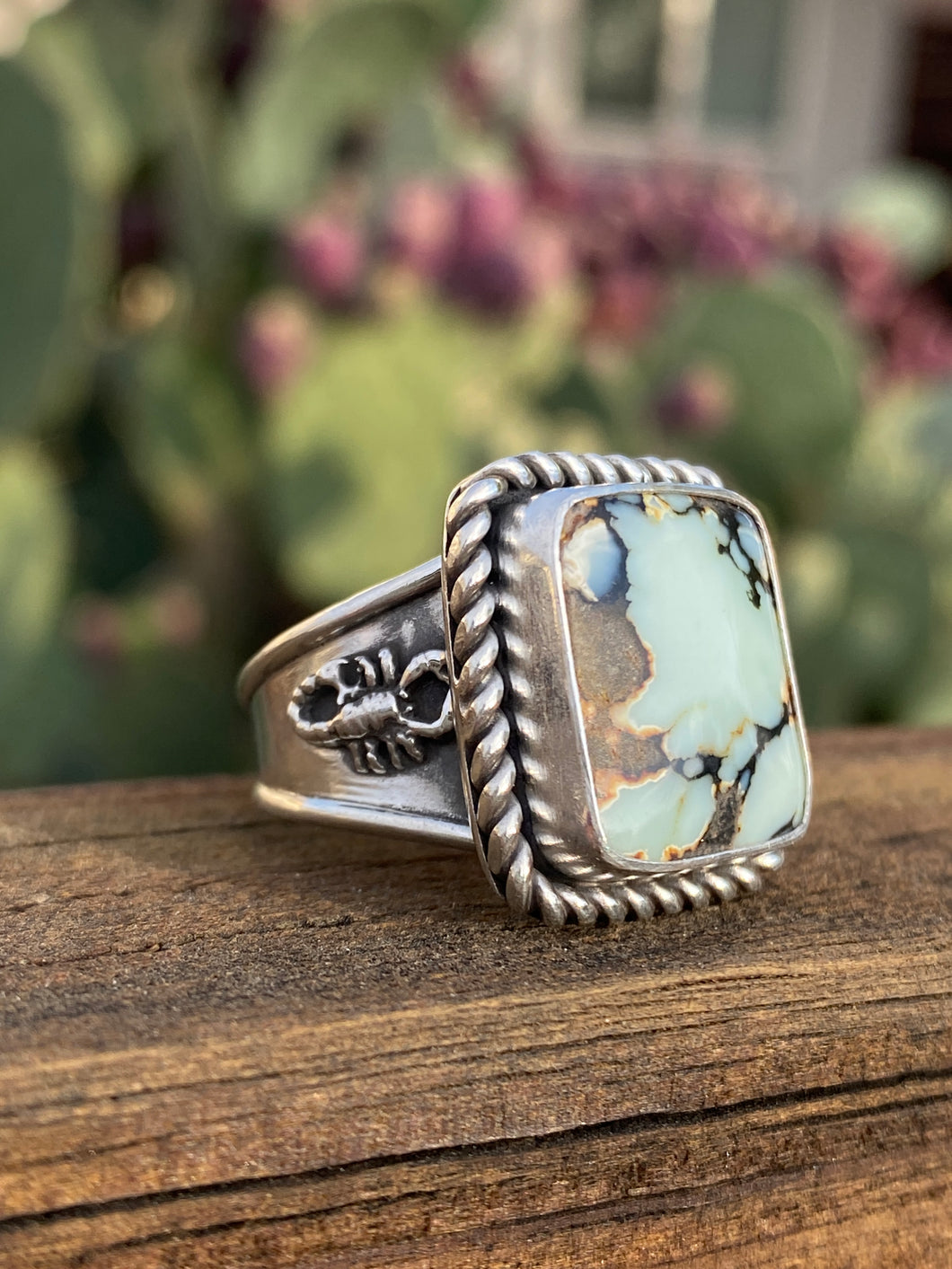 Double Scorpion Aloe Variscite Ring - size 7