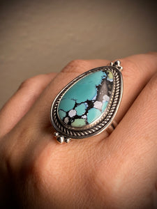 Snowlake Turquoise Teardrop Ring - size 10