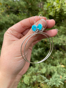 Old Stock Kingman Turquoise Half Beaded Hoop Earrings