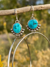 Load image into Gallery viewer, Old Stock Kingman Turquoise Half Beaded Hoop Earrings