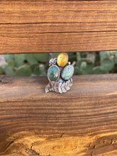 Load image into Gallery viewer, Cluster Ring - Sky Song Turquoise, Mexican Amber &amp;  Variscite (size 7.5)