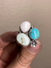 Load image into Gallery viewer, Cluster Ring - White Buffalo, Turquoise &amp; Aloe Variscite (size 6.5)