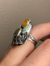 Load image into Gallery viewer, Cluster Ring - Sky Song Turquoise, Mexican Amber &amp;  Variscite (size 7.5)