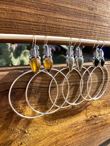 Scorpion Swing Hoops—Mexican Amber