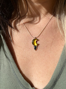 Amber Moon and Onyx Necklace