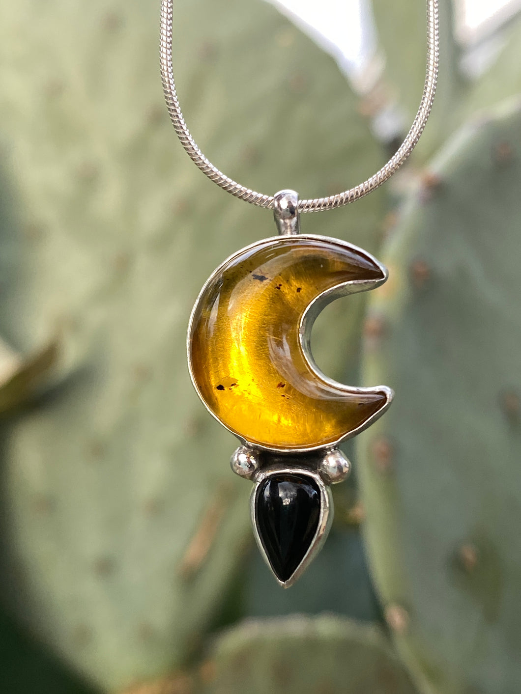 Amber Moon and Onyx Necklace