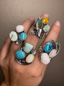 Cluster Ring - Aloe Variscite, Opal & Turquoise (size 9.5)