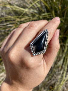 Gold Sheen Obsidian Ring (Beaded)—size 7.5