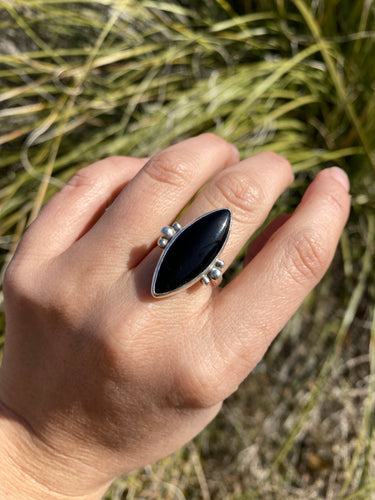 Classic Black Onyx Marquis Ring—size 8