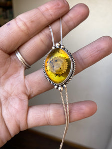 Chain Bolo—Carved Mexican Amber Marquis