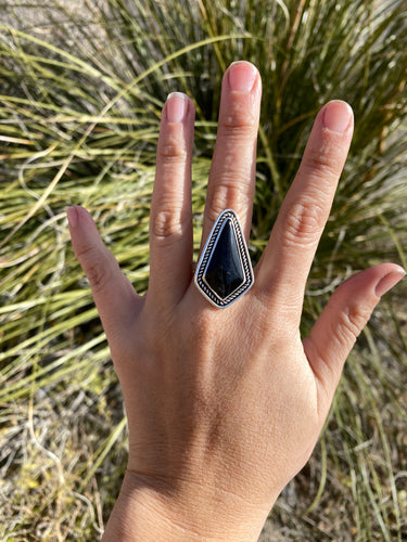 Gold Sheen Obsidian Ring (Framed)—size 10