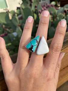 Snowlake Turquoise and White Buffalo Double Ring - size 8.5/9