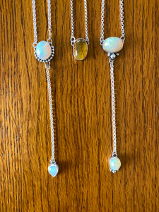 Fiery Opal Lariat Necklace — Half Beaded